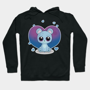 Cute Little Light Blue Valentine Teddy Bear with Hearts Hoodie